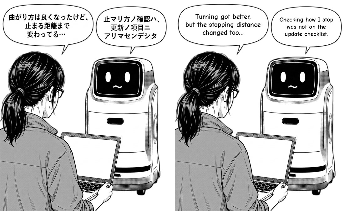 第132話3コマ目の日本語版（左）と英語版（右）。絵は同じで、2つの吹き出しの字だけが英語になっている